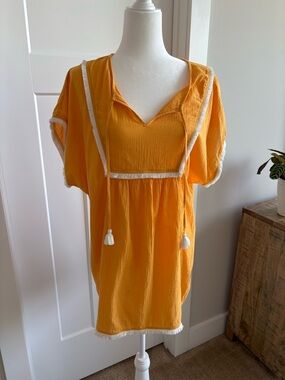 J Crew Cotton Dark Yellow Tunic Length Cover/Top. Medium. Oversized.